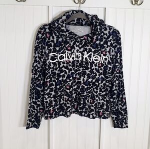 Calvin Klein Animal Print Hoodie EUC Small Gray Blue Pink Black